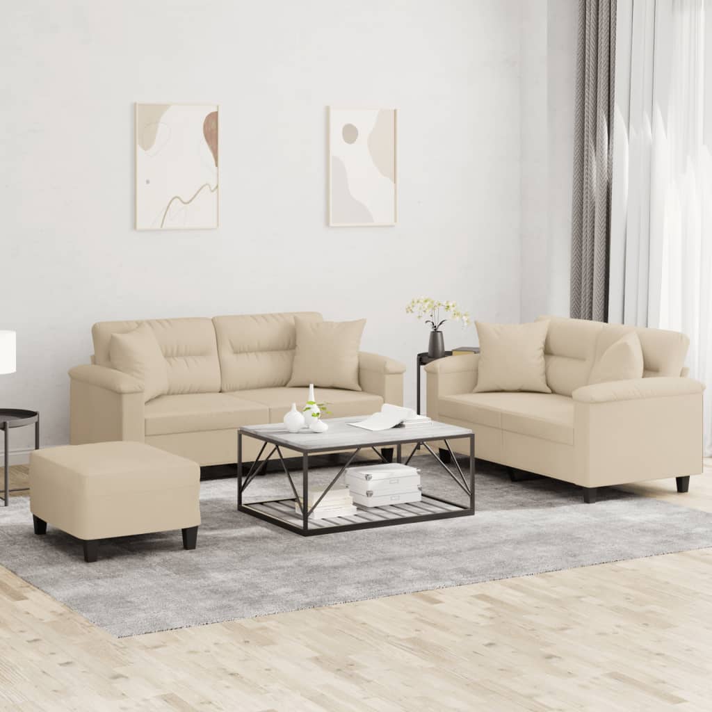 3-delige Loungeset met kussens microvezelstof crèmekleurig is nu te koop bij PeponiXL, paradijselijk wonen!