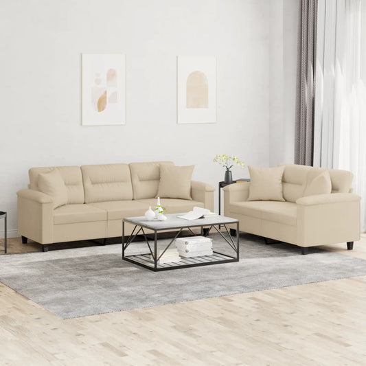 2-delige Loungeset met kussens microvezelstof crèmekleurig is nu te koop bij PeponiXL, paradijselijk wonen!