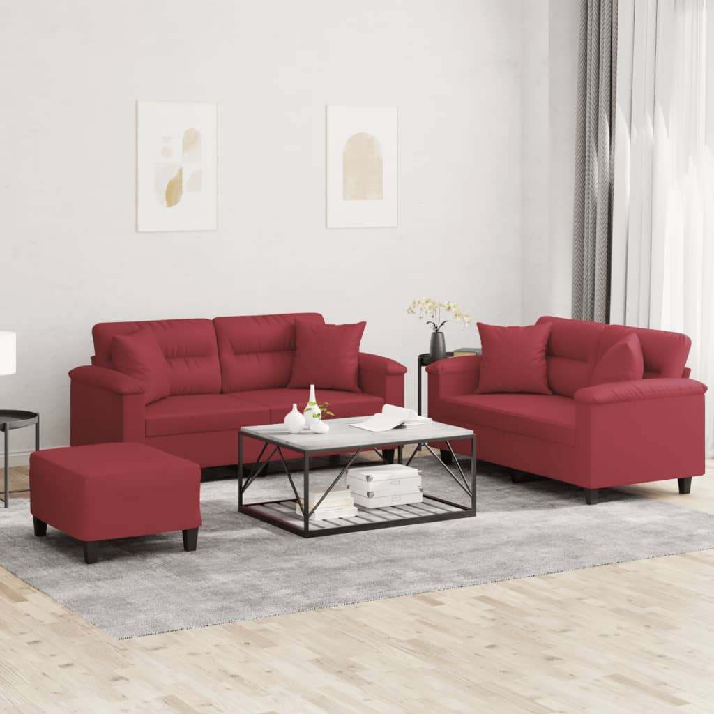 3-delige Loungeset met kussens kunstleer wijnrood is nu te koop bij PeponiXL, paradijselijk wonen!