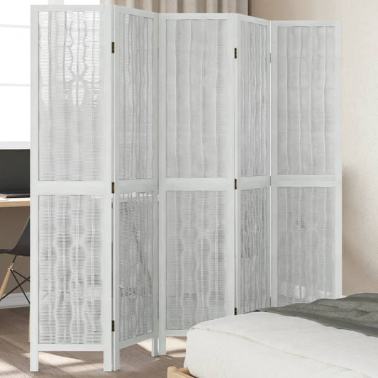 Kamerscherm met 5 panelen massief paulowniahout wit is nu te koop bij PeponiXL, paradijselijk wonen!