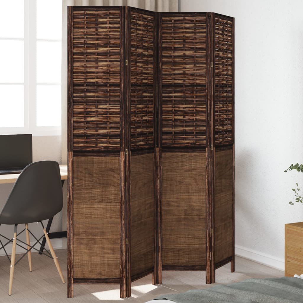 Kamerscherm met 4 panelen massief paulowniahout donkerbruin is nu te koop bij PeponiXL, paradijselijk wonen!