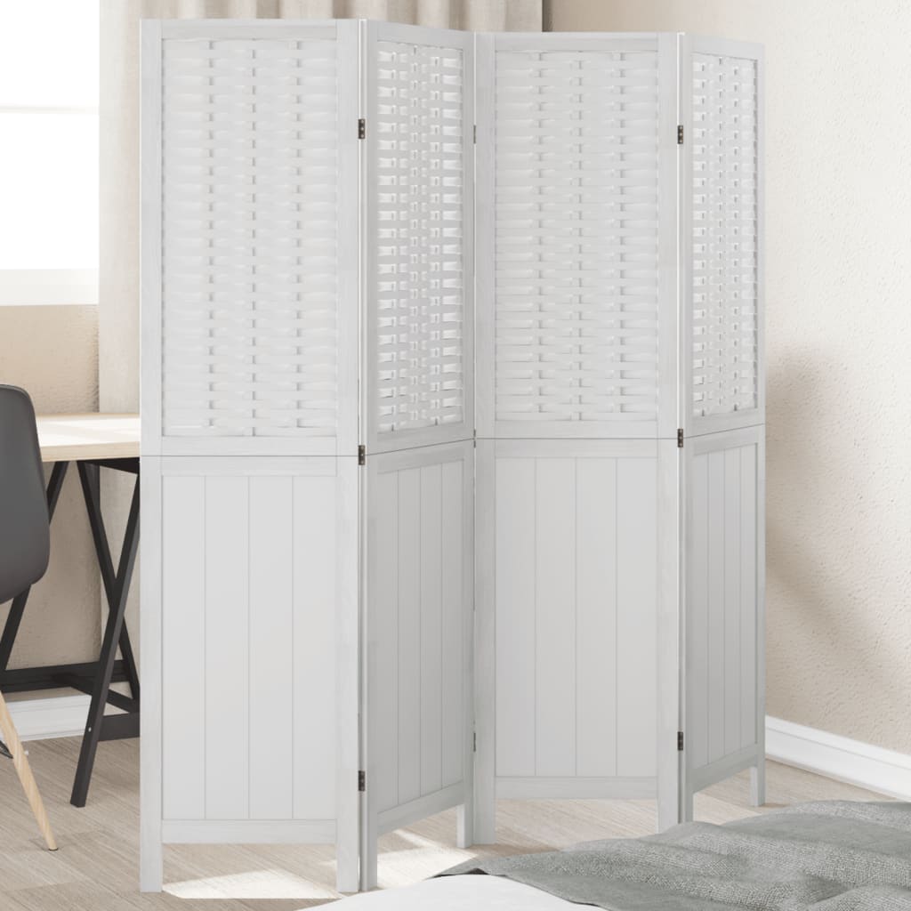 Kamerscherm met 4 panelen massief paulowniahout wit is nu te koop bij PeponiXL, paradijselijk wonen!