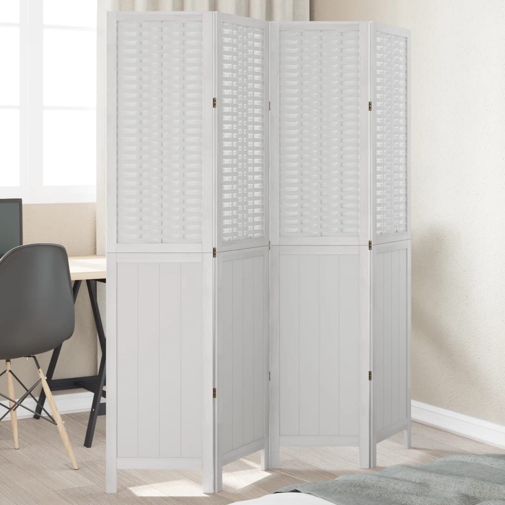 Kamerscherm met 4 panelen massief paulowniahout wit is nu te koop bij PeponiXL, paradijselijk wonen!