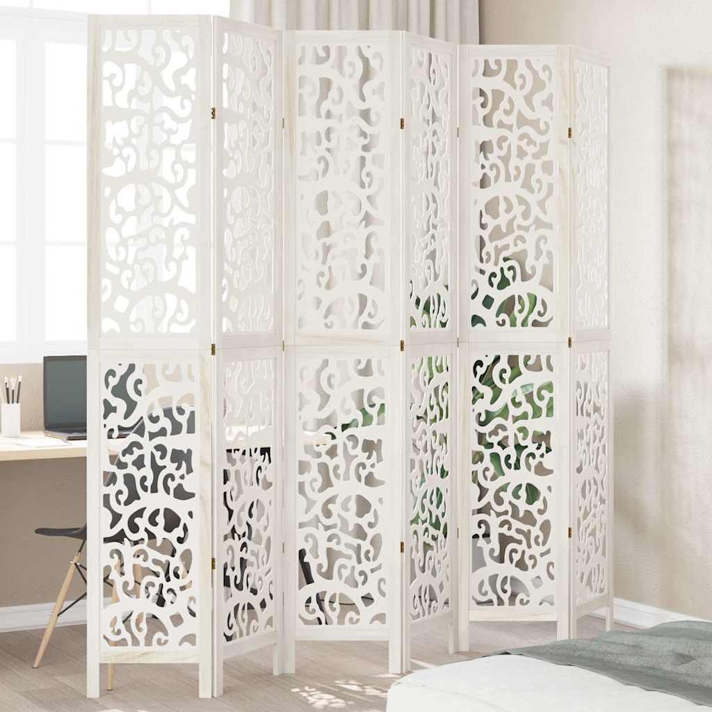 Kamerscherm met 6 panelen massief paulowniahout wit is nu te koop bij PeponiXL, paradijselijk wonen!