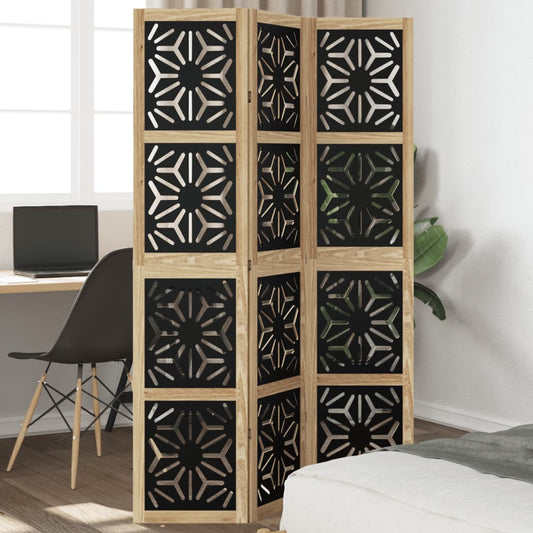 Kamerscherm met 3 panelen massief paulowniahout zwart is nu te koop bij PeponiXL, paradijselijk wonen!