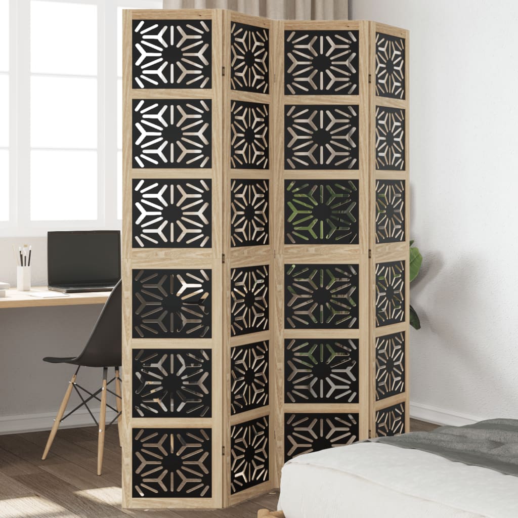 Kamerscherm met 4 panelen massief paulowniahout bruin en zwart is nu te koop bij PeponiXL, paradijselijk wonen!
