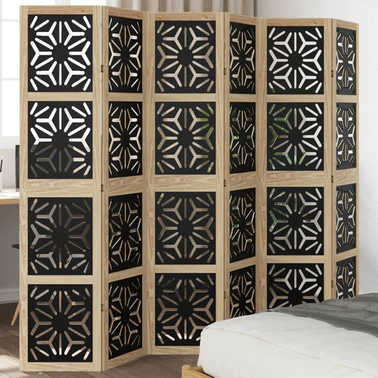 Kamerscherm met 6 panelen massief paulowniahout bruin en zwart is nu te koop bij PeponiXL, paradijselijk wonen!