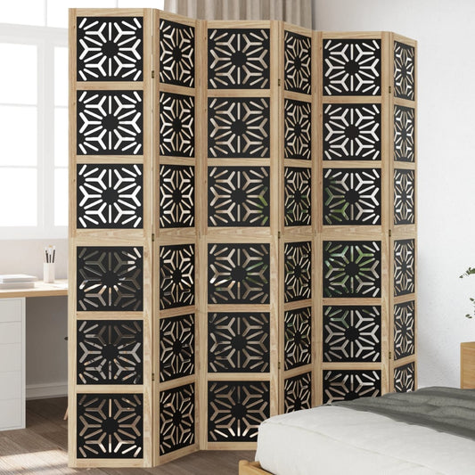 Kamerscherm met 6 panelen massief paulowniahout bruin en zwart is nu te koop bij PeponiXL, paradijselijk wonen!