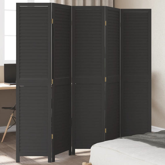 Kamerscherm met 5 panelen massief paulowniahout zwart is nu te koop bij PeponiXL, paradijselijk wonen!