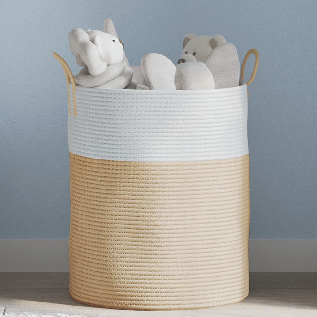 Opbergmand Ø 38x46 cm katoen beige en wit is nu te koop bij PeponiXL, paradijselijk wonen!