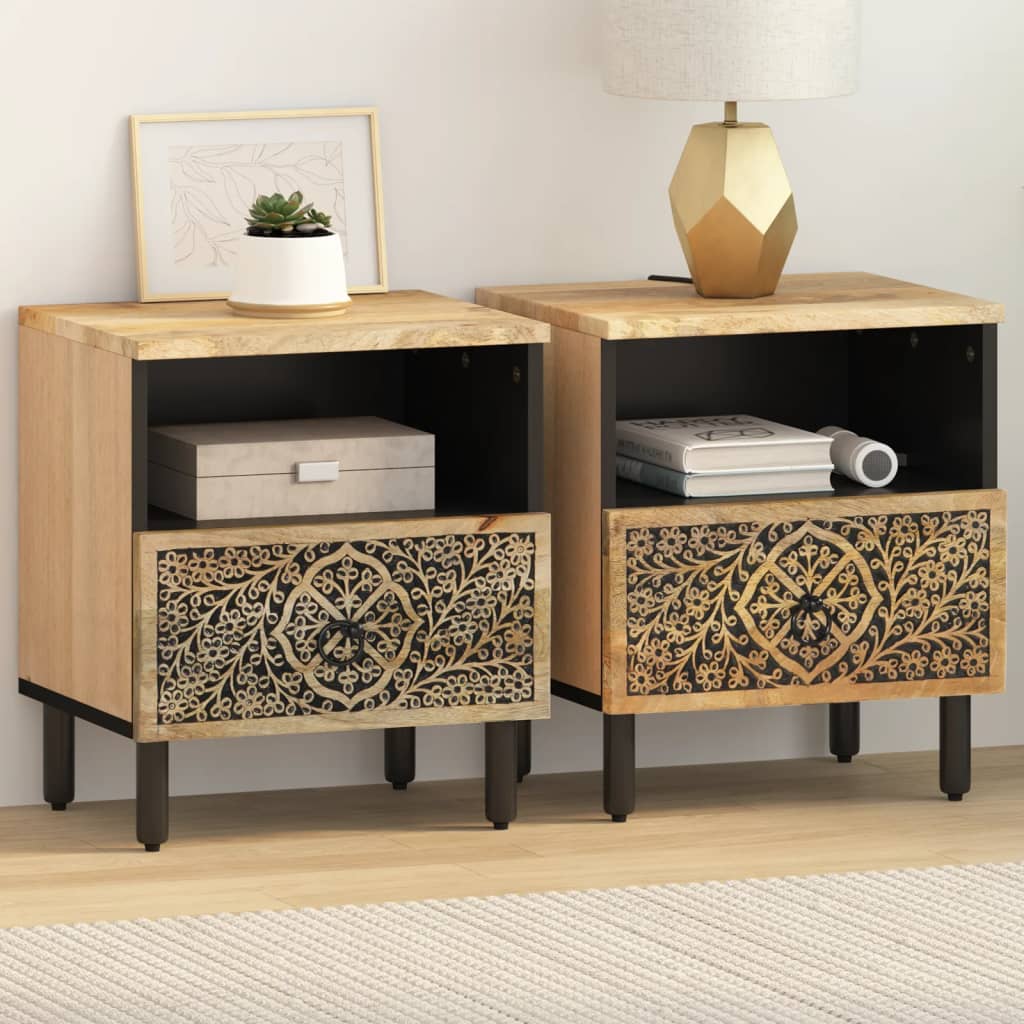 Nachtkastjes 2 st 40x33x46 cm massief mangohout is nu te koop bij PeponiXL, paradijselijk wonen!