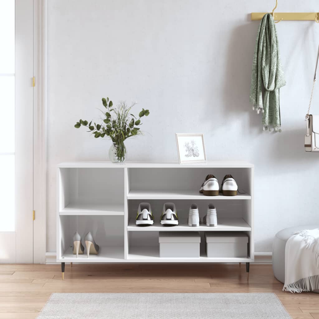 Schoenenkast 102x36x60 cm bewerkt hout hoogglans wit is nu te koop bij PeponiXL, paradijselijk wonen!