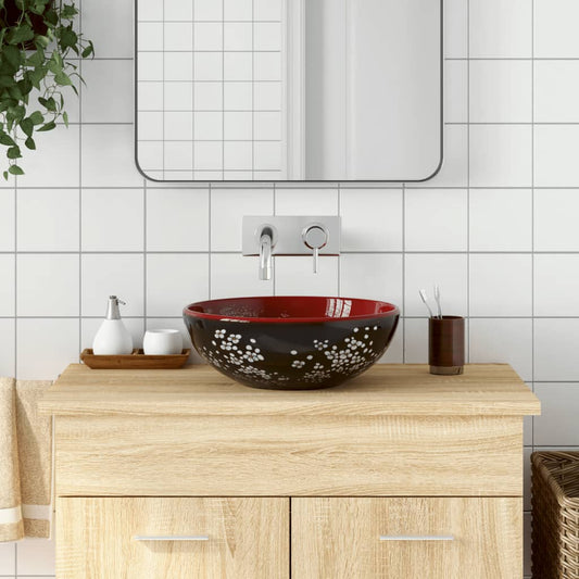 Opzetwasbak rond Φ41x14 cm keramiek zwart en rood is nu te koop bij PeponiXL, paradijselijk wonen!