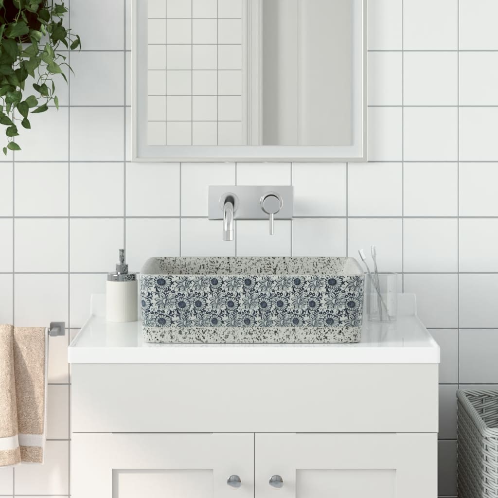 Opzetwasbak rechthoekig 46x35,5x13 cm keramiek grijs en blauw is nu te koop bij PeponiXL, paradijselijk wonen!