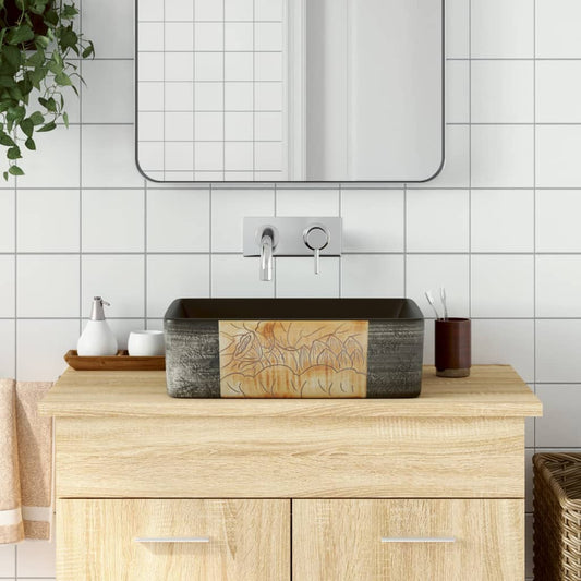 Opzetwasbak rechthoekig 46x35,5x13 cm keramiek zwart en bruin is nu te koop bij PeponiXL, paradijselijk wonen!