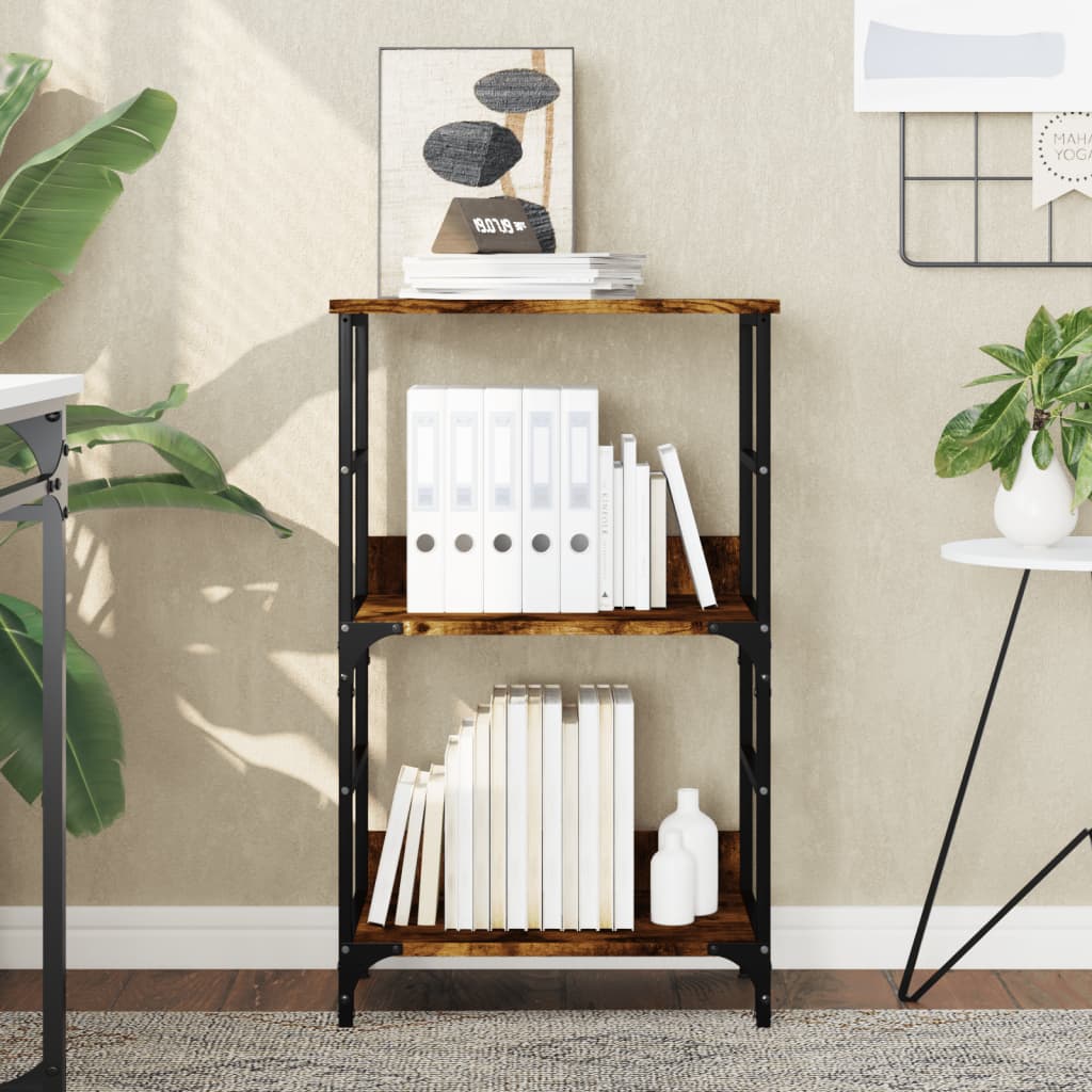 Boekenrek 50x33x82 cm bewerkt hout gerookt eikenkleurig is nu te koop bij PeponiXL, paradijselijk wonen!