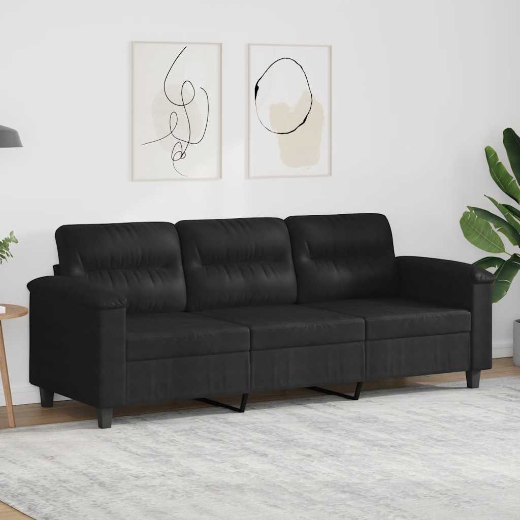 Driezitsbank 180 cm microvezelstof zwart is nu te koop bij PeponiXL, paradijselijk wonen!