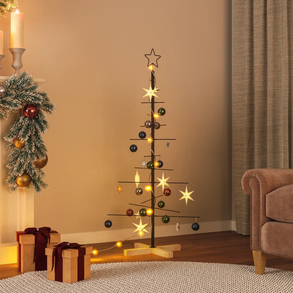Kerstdecoratie kerstboom met houten basis 120 cm metaal zwart is nu te koop bij PeponiXL, paradijselijk wonen!