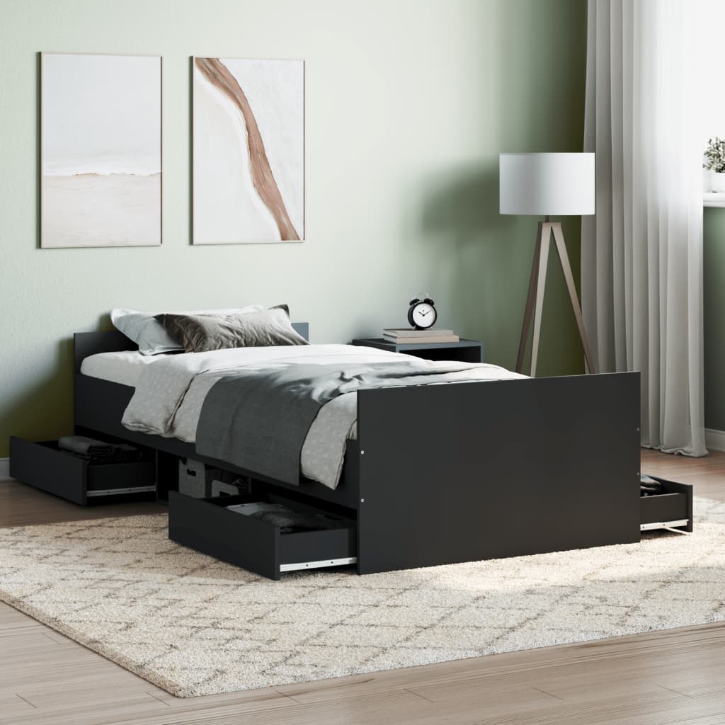 Bedframe met hoofd- en voeteneinde zwart 90x200 cm is nu te koop bij PeponiXL, paradijselijk wonen!