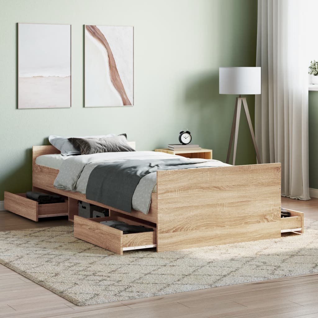 Bedframe met hoofd- en voeteneinde sonoma eikenkleur 90x190 cm is nu te koop bij PeponiXL, paradijselijk wonen!