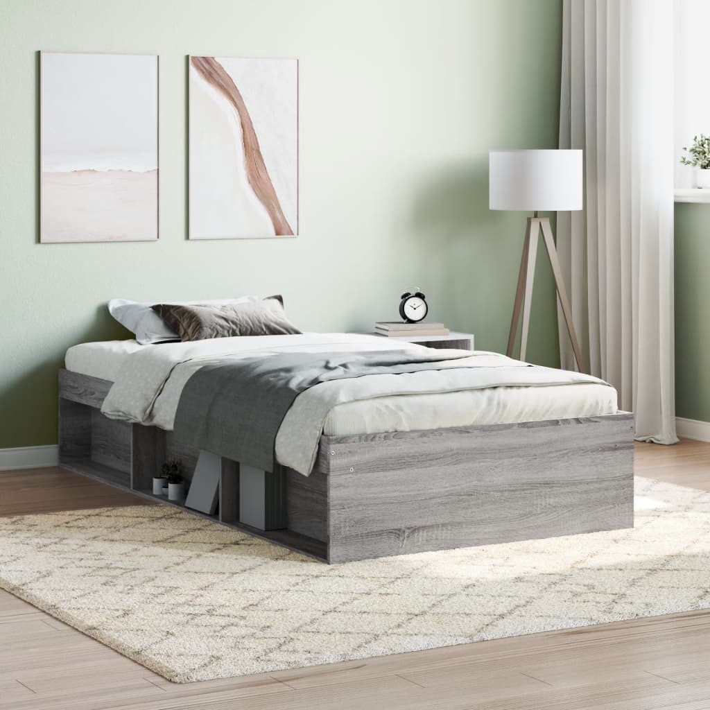 Bedframe grijs sonoma eikenkleurig 100x200 cm is nu te koop bij PeponiXL, paradijselijk wonen!