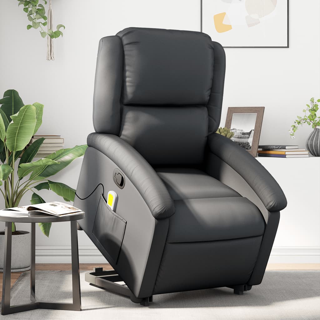 Sta-op-massagestoel verstelbaar echt leer zwart is nu te koop bij PeponiXL, paradijselijk wonen!