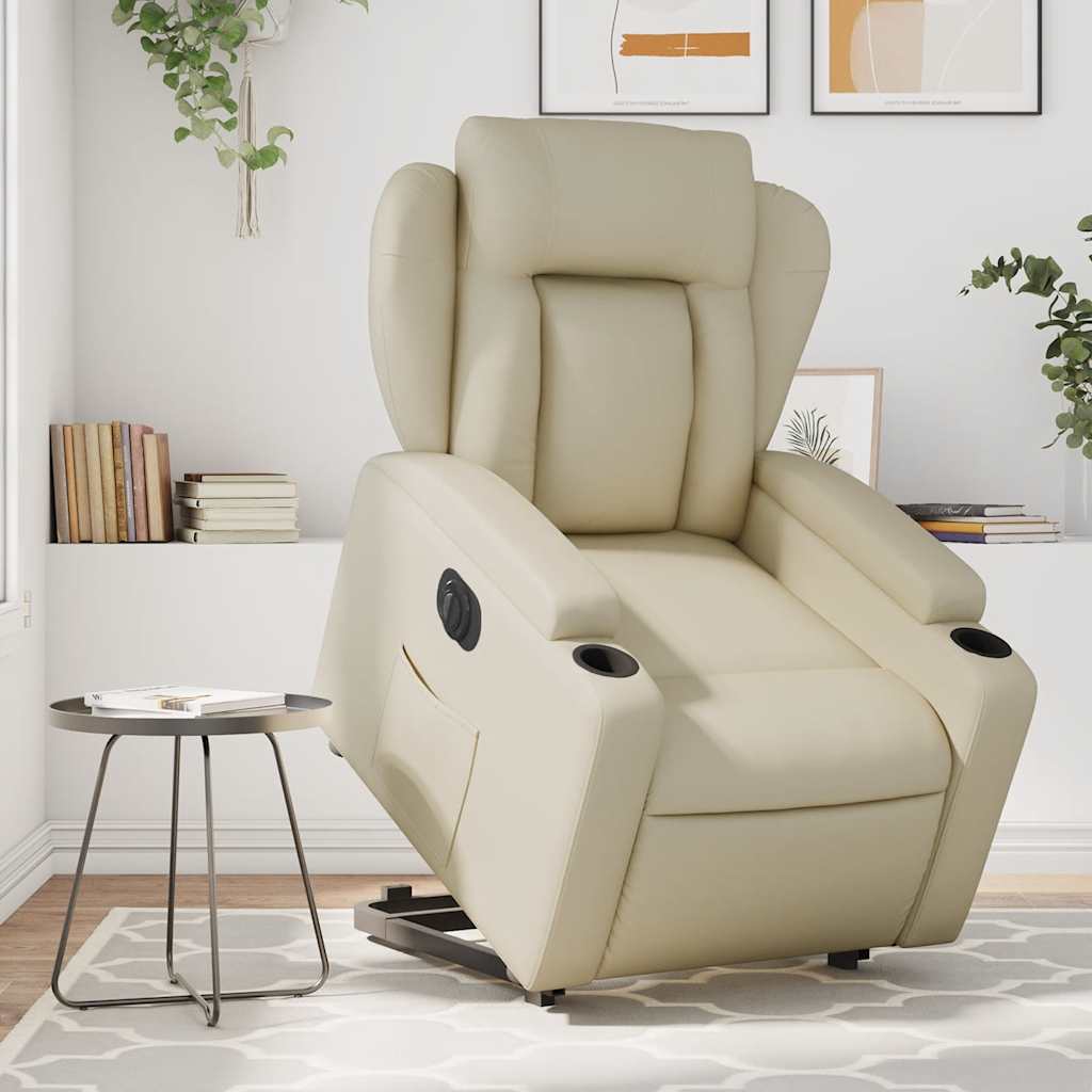 Sta-op-stoel elektrisch kunstleer crèmekleurig is nu te koop bij PeponiXL, paradijselijk wonen!
