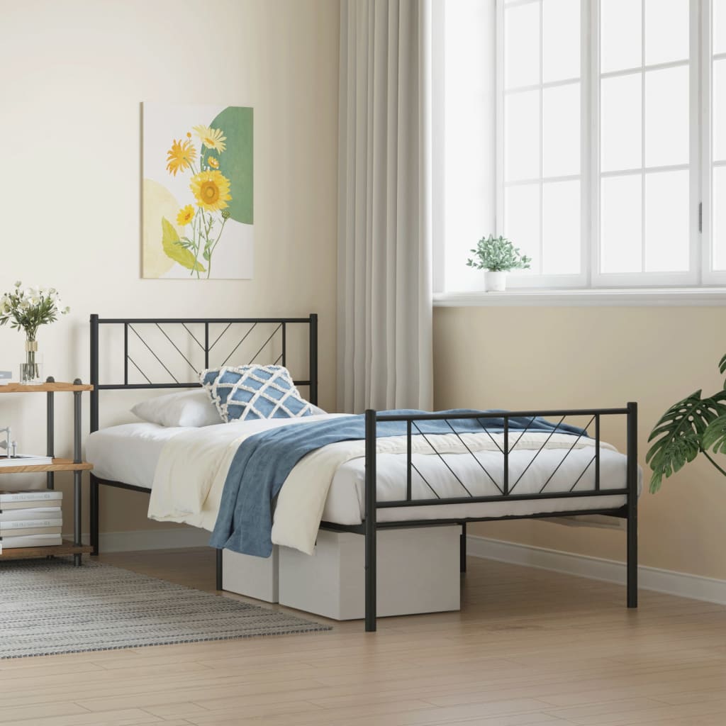 Bedframe met hoofd- en voeteneinde metaal zwart 80x200 cm is nu te koop bij PeponiXL, paradijselijk wonen!