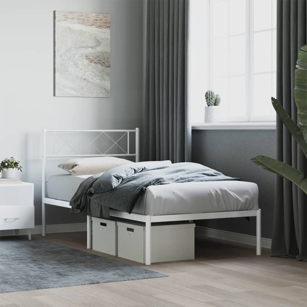 Bedframe met hoofdbord metaal wit 90x200 cm is nu te koop bij PeponiXL, paradijselijk wonen!