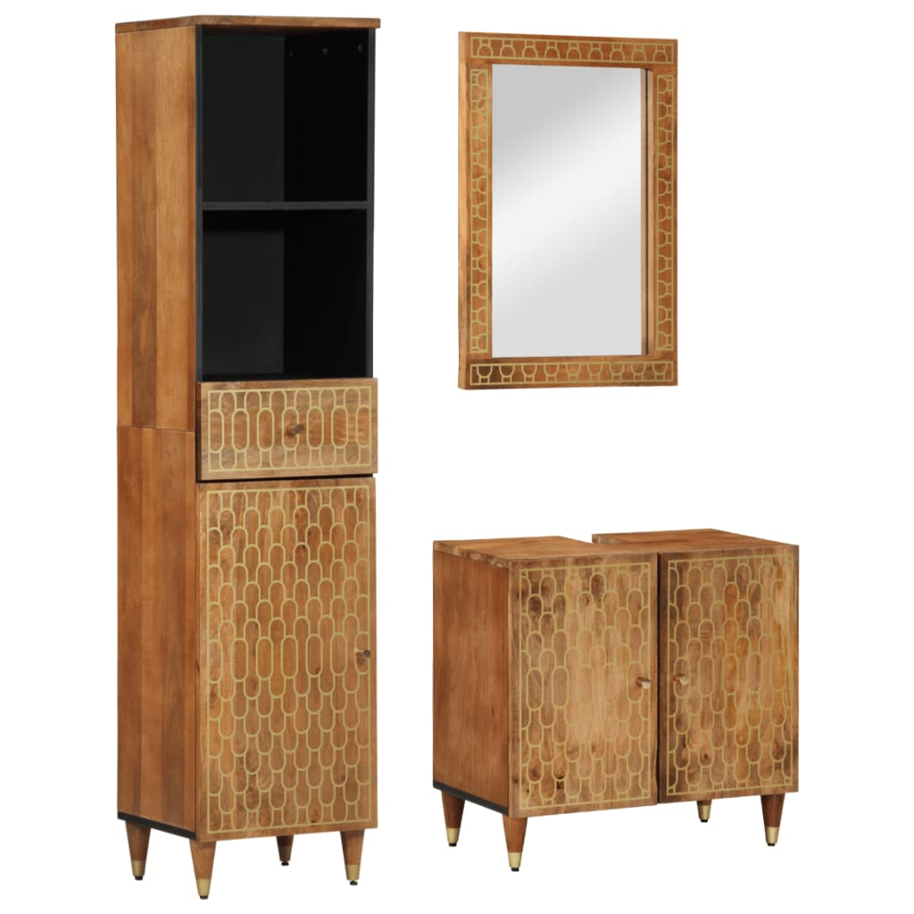 3-delige Badkamermeubelset massief mangohout is nu te koop bij PeponiXL, paradijselijk wonen!