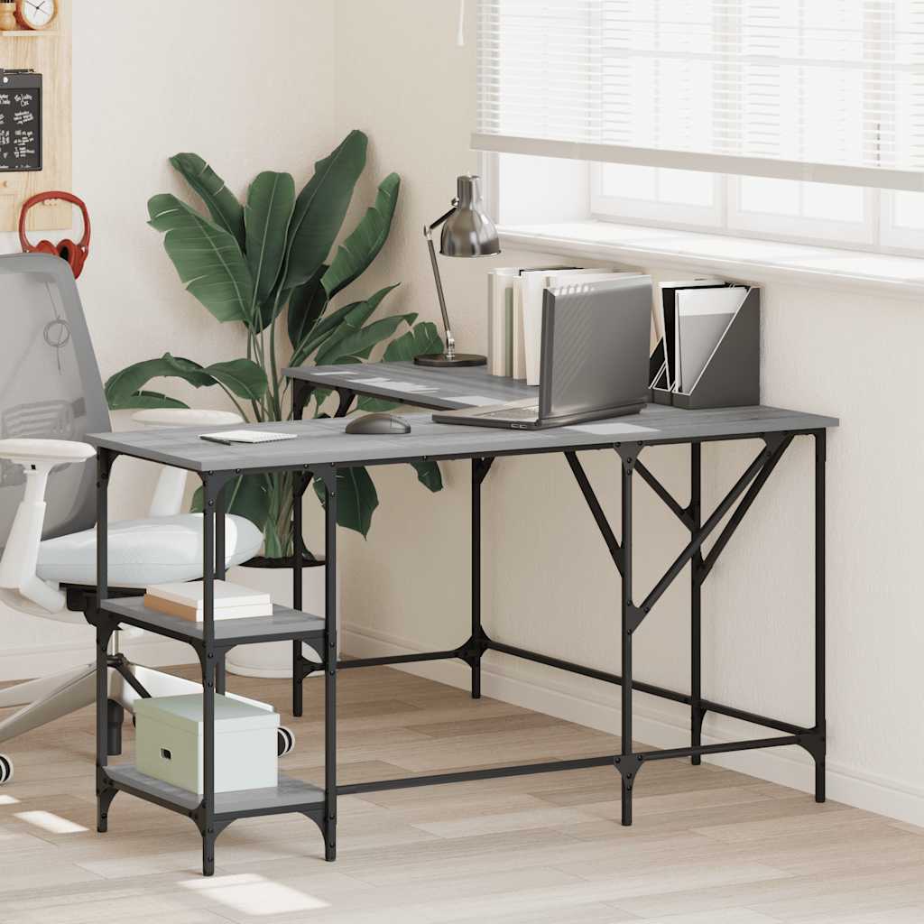 Bureau 139x139x75 cm bewerkt hout grijs sonoma eikenkleurig is nu te koop bij PeponiXL, paradijselijk wonen!