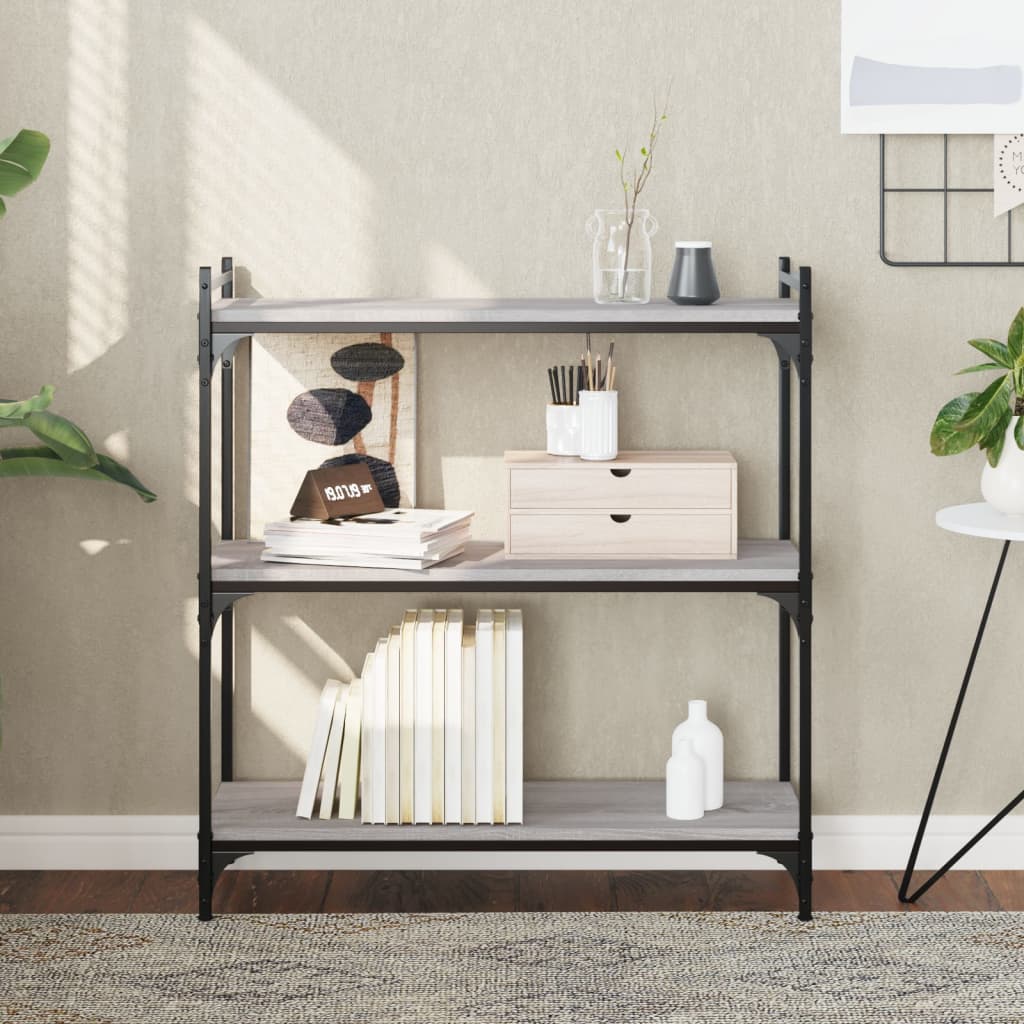 Boekenkast 3-laags 80x30x86 cm bewerkt hout grijs sonoma is nu te koop bij PeponiXL, paradijselijk wonen!