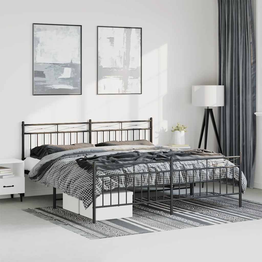 Bedframe met hoofd- en voeteneinde metaal zwart 183x213 cm is nu te koop bij PeponiXL, paradijselijk wonen!