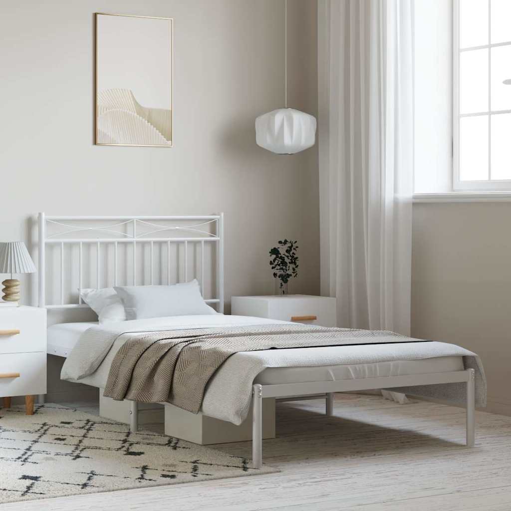 Bedframe met hoofdbord metaal wit 100x200 cm is nu te koop bij PeponiXL, paradijselijk wonen!