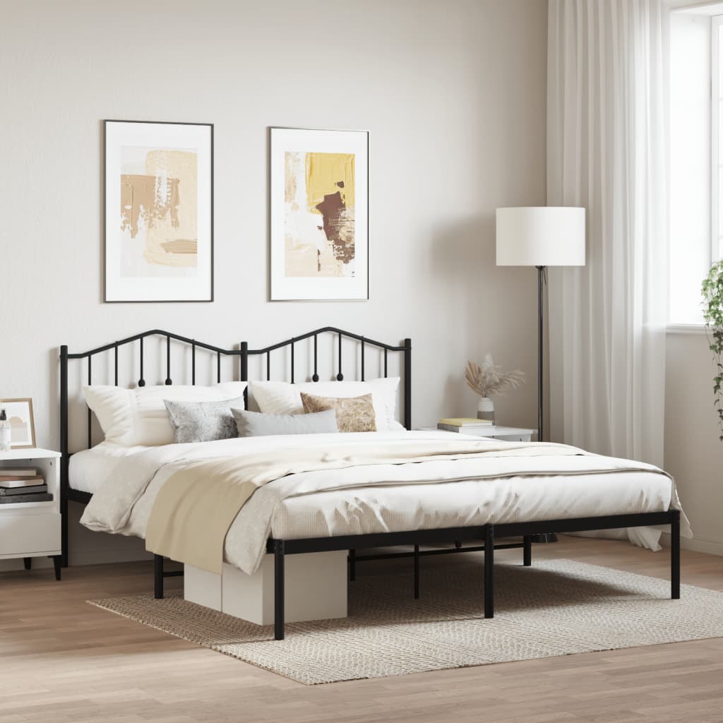 Bedframe met hoofdbord metaal zwart 180x200 cm is nu te koop bij PeponiXL, paradijselijk wonen!