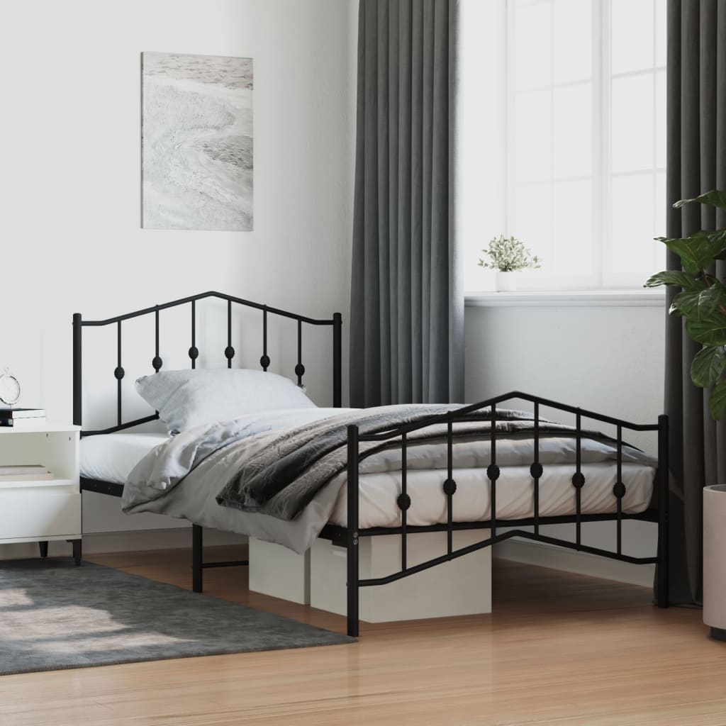Bedframe met hoofd- en voeteneinde metaal zwart 107x203 cm is nu te koop bij PeponiXL, paradijselijk wonen!