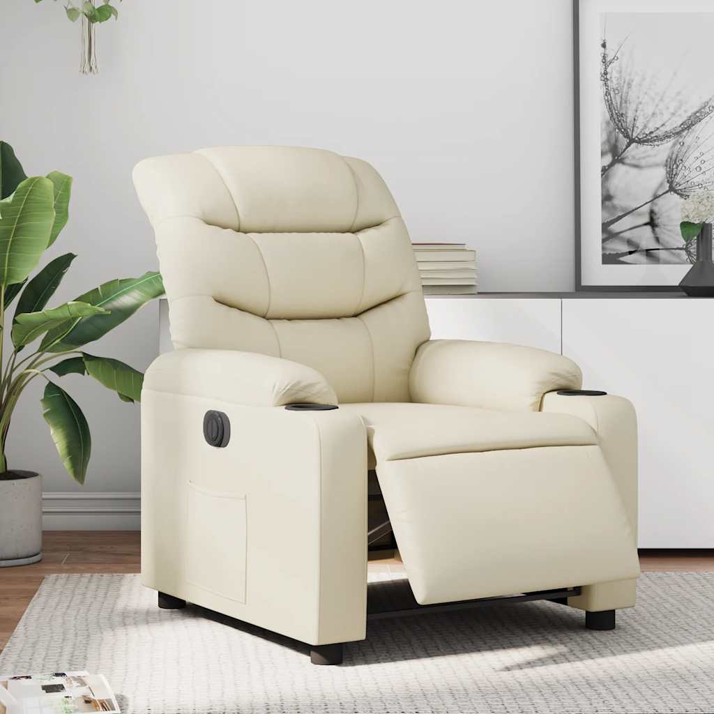 Fauteuil elektrisch verstelbaar kunstleer crèmekleurig is nu te koop bij PeponiXL, paradijselijk wonen!