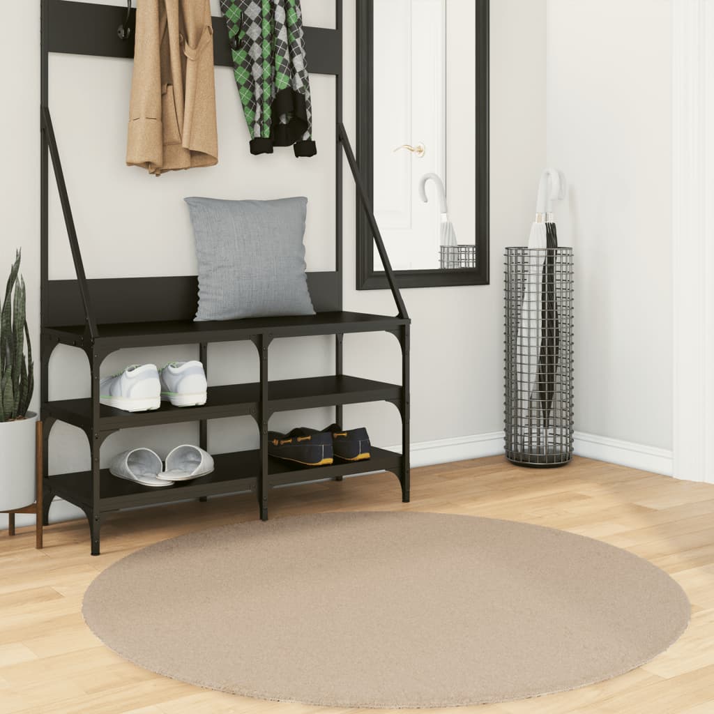 Vloerkleed HUARTE laagpolig zacht wasbaar Ø 120 cm zandkleurig is nu te koop bij PeponiXL, paradijselijk wonen!