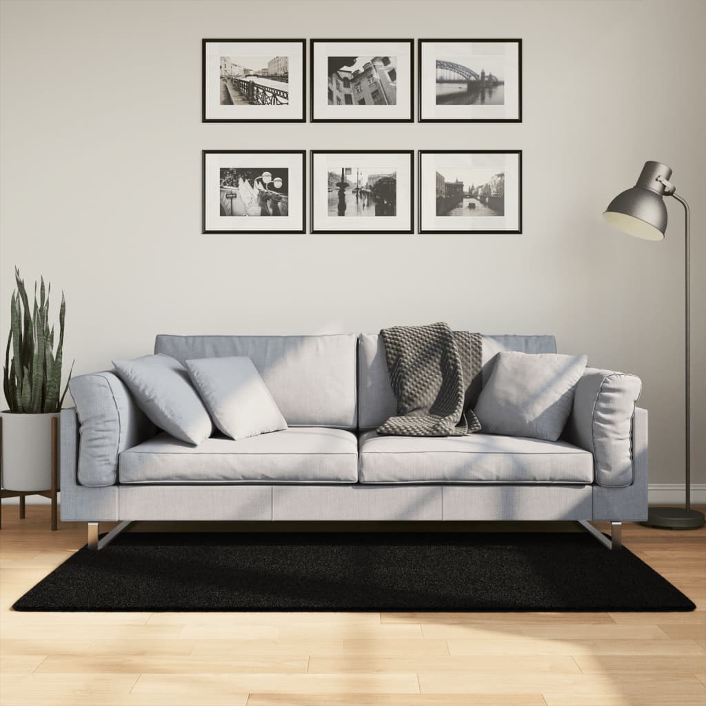 Vloerkleed HUARTE laagpolig zacht wasbaar 80x150 cm zwart is nu te koop bij PeponiXL, paradijselijk wonen!