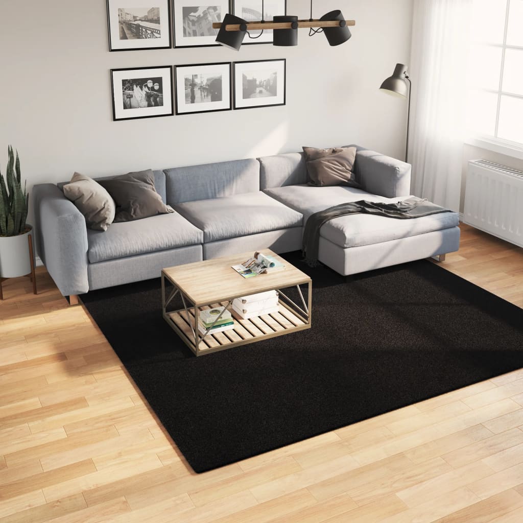 Vloerkleed HUARTE laagpolig zacht wasbaar 240x240 cm zwart is nu te koop bij PeponiXL, paradijselijk wonen!