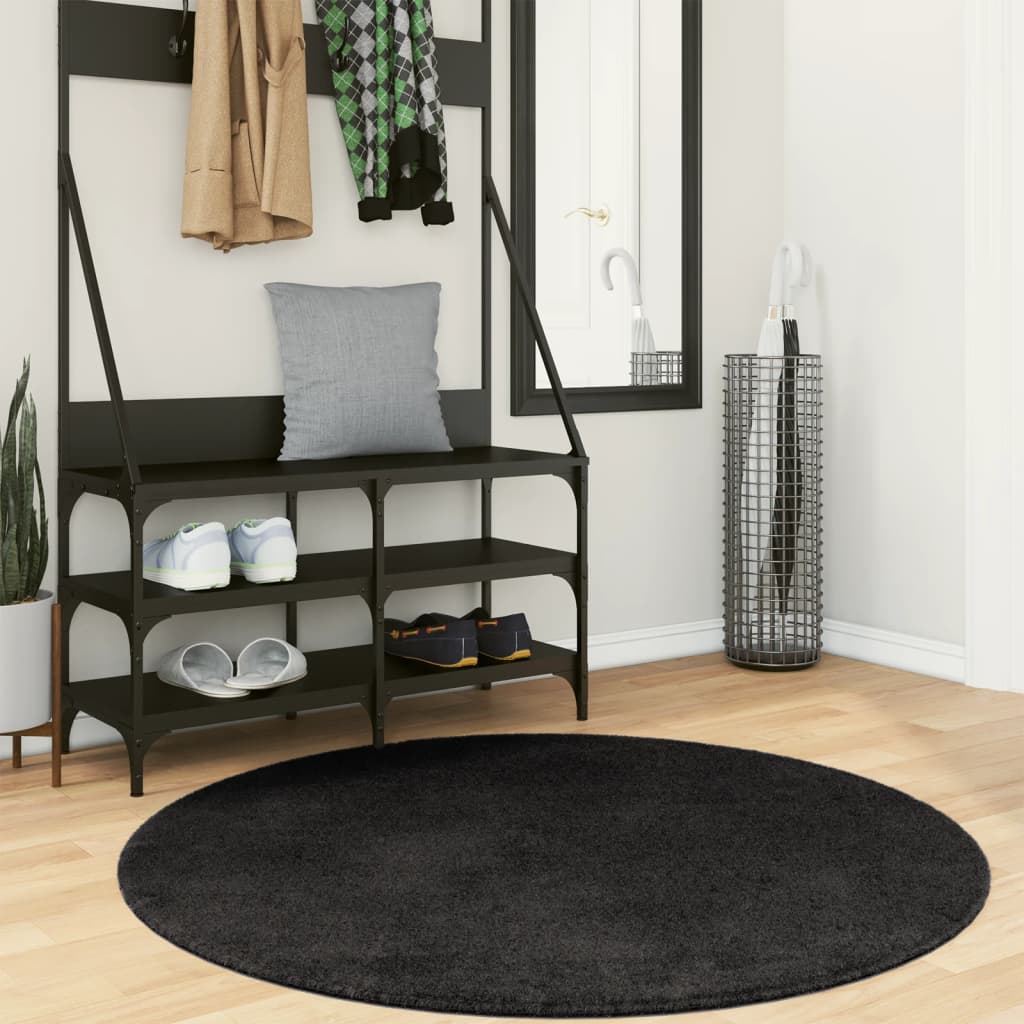 Vloerkleed HUARTE laagpolig zacht wasbaar Ø 120 cm zwart is nu te koop bij PeponiXL, paradijselijk wonen!