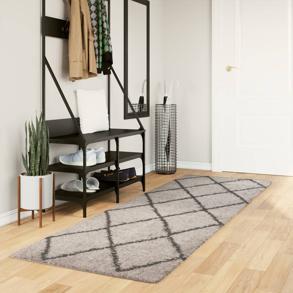 Vloerkleed PAMPLONA shaggy hoogpolig 80x250 cm beige antraciet is nu te koop bij PeponiXL, paradijselijk wonen!