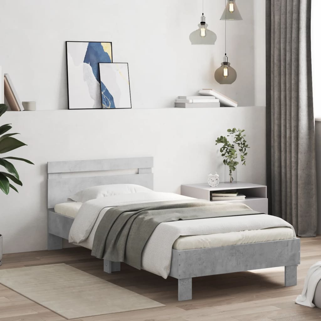 Bedframe met hoofdeinde bewerkt hout betongrijs 90x200 cm is nu te koop bij PeponiXL, paradijselijk wonen!