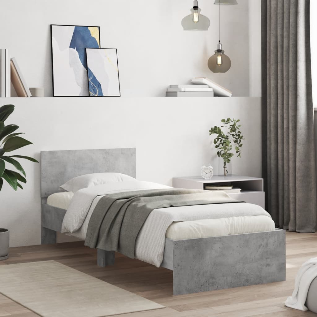 Bedframe met hoofdeinde bewerkt hout betongrijs 90x200 cm is nu te koop bij PeponiXL, paradijselijk wonen!