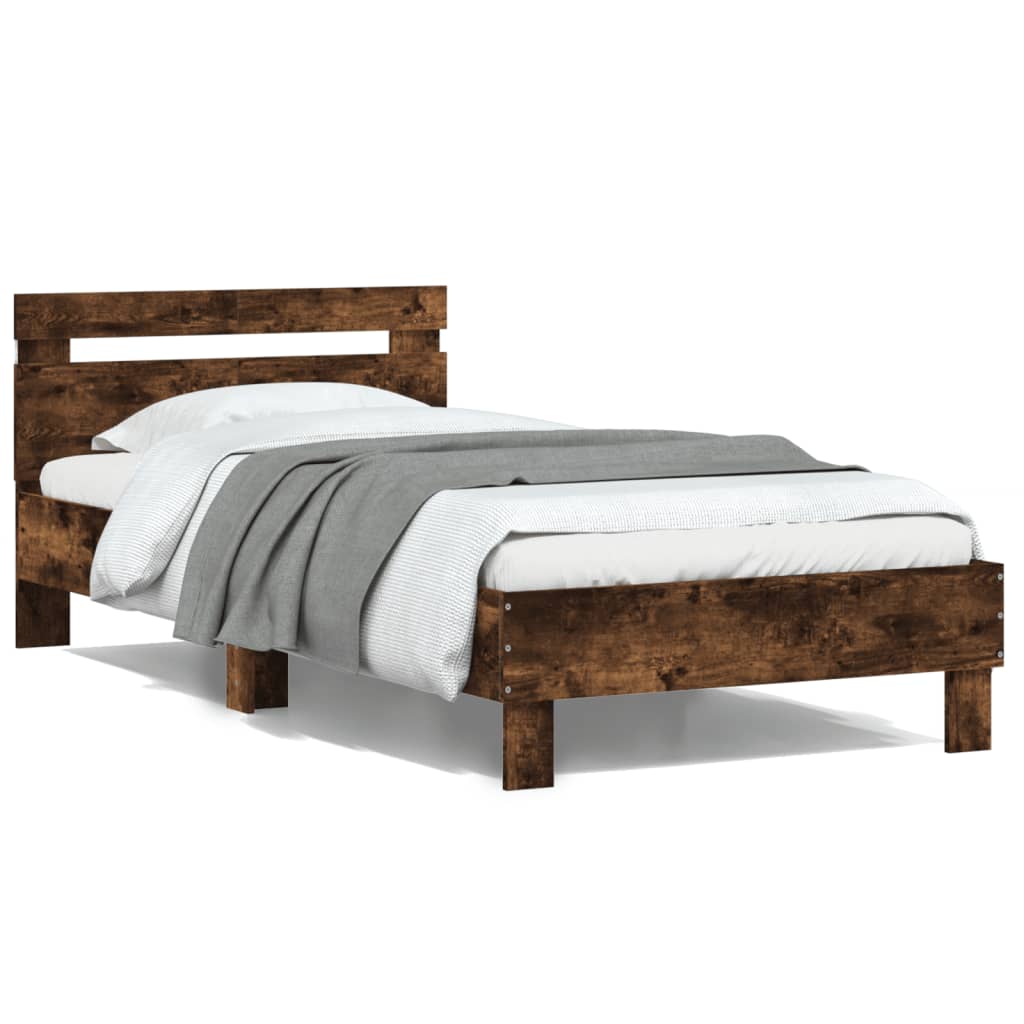 Bedframe met hoofdbord en LED gerookt eikenkleur 100x200 cm is nu te koop bij PeponiXL, paradijselijk wonen!