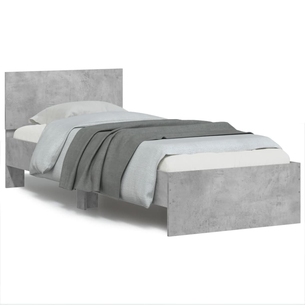 Bedframe met hoofdbord en LED-verlichting betongrijs 75x190 cm is nu te koop bij PeponiXL, paradijselijk wonen!