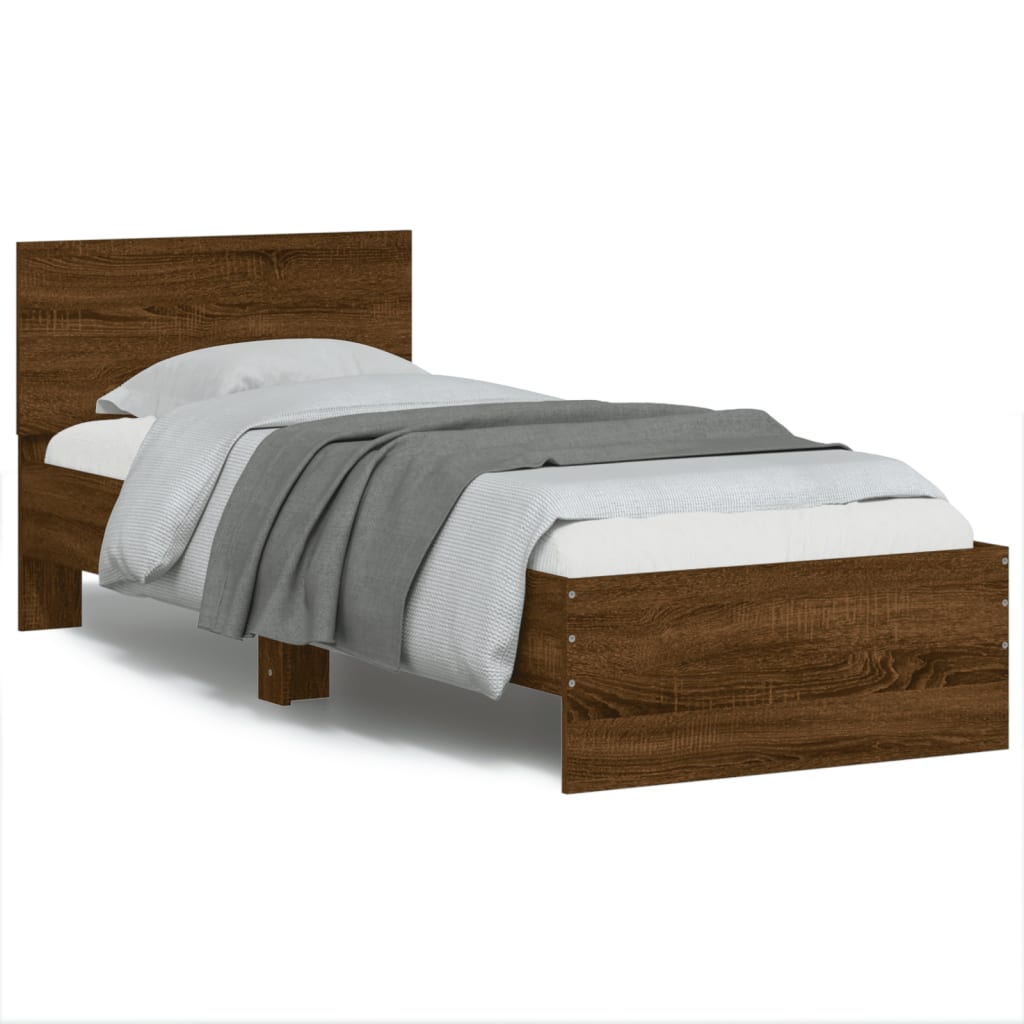 Bedframe met hoofdbord en LED bruin eikenkleur 75x190 cm is nu te koop bij PeponiXL, paradijselijk wonen!