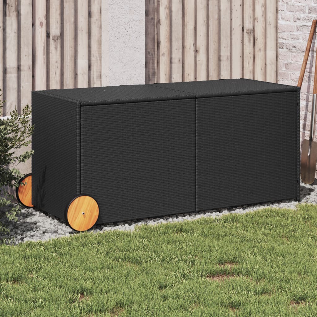 Tuinbox met wielen 283 L poly rattan zwart is nu te koop bij PeponiXL, paradijselijk wonen!