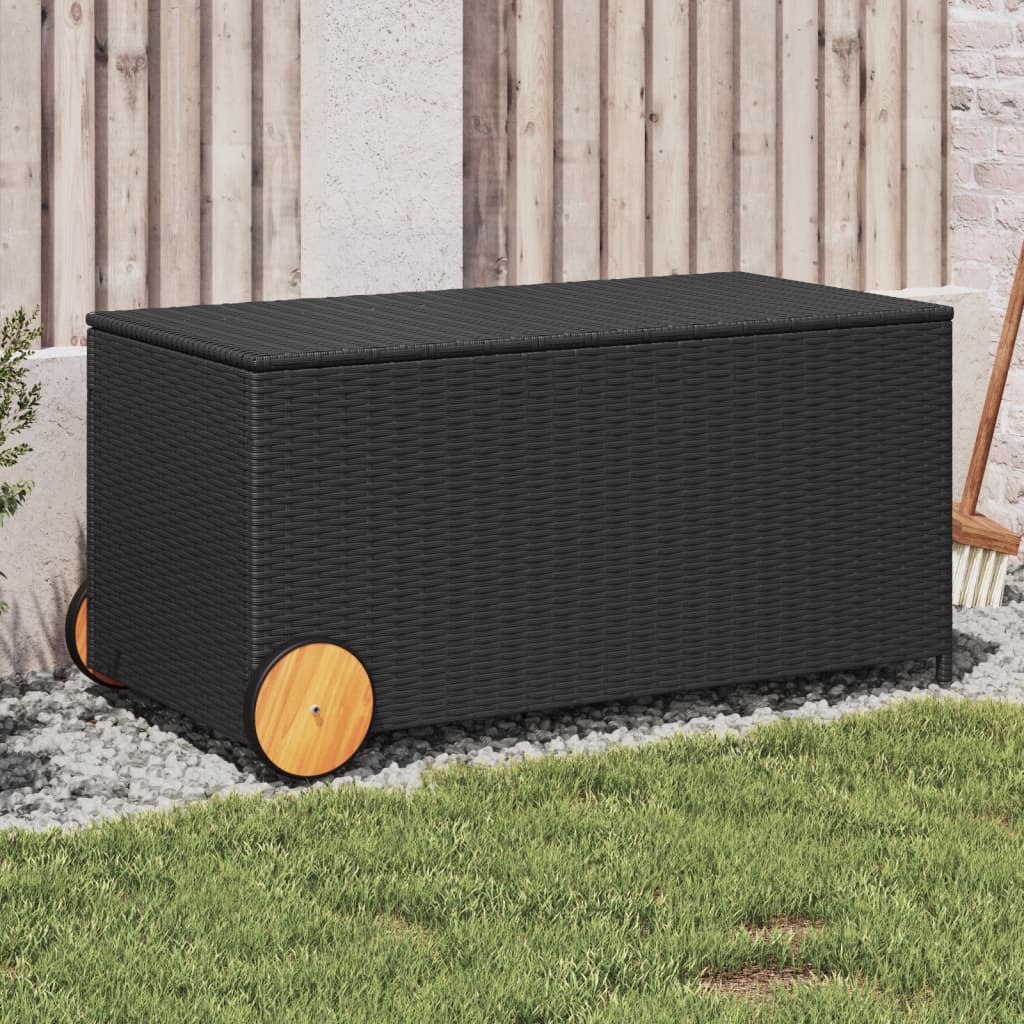 Tuinbox met wielen 190 L poly rattan zwart is nu te koop bij PeponiXL, paradijselijk wonen!