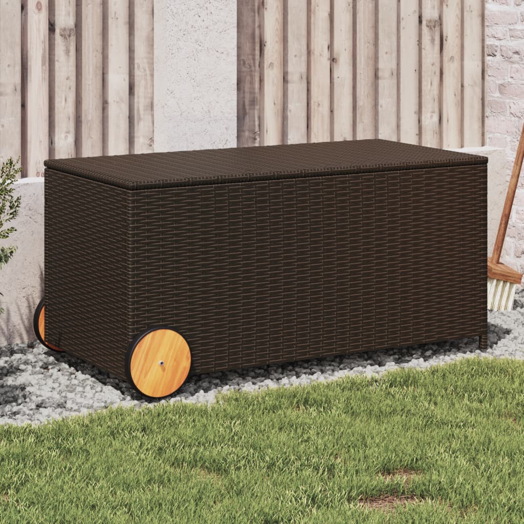 Tuinbox met wielen 190 L poly rattan bruin is nu te koop bij PeponiXL, paradijselijk wonen!